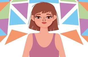 junge Frau Kultur Cartoon Portrait farbigen geometrischen Hintergrund vektor