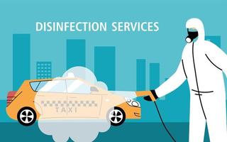 Service-Taxi-Desinfektion durch Coronavirus oder Covid 19 vektor