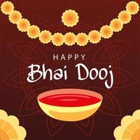 Happy Bhai Dooj mit gelben Blumen und Schüsselvektordesign vektor
