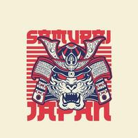 samuraj krigare mask, traditionell rustning av japansk krigare, vektor illustration, skjorta grafisk. Allt element mask, hjälm, färger är på de separat skikten och redigerbar