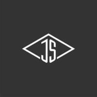 initialer js logotyp monogram med enkel diamant linje stil design vektor