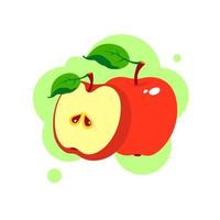 roter Apfel ganze und geschnittene Früchte isoliert auf weißem Hintergrund. Vektor-Illustration. eben. vektor