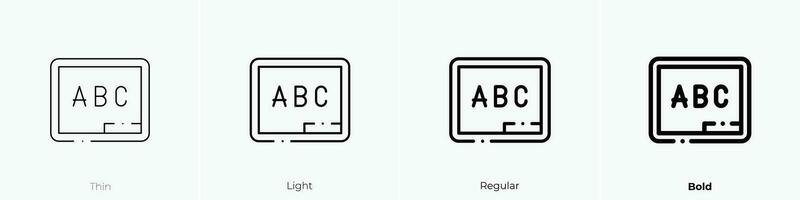 ABC Symbol. dünn, Licht, regulär und Fett gedruckt Stil Design isoliert auf Weiß Hintergrund vektor