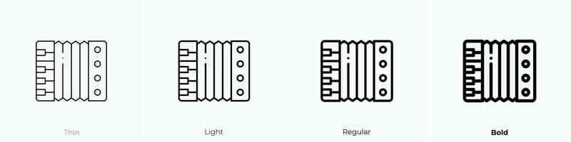 Akkordeon Symbol. dünn, Licht, regulär und Fett gedruckt Stil Design isoliert auf Weiß Hintergrund vektor