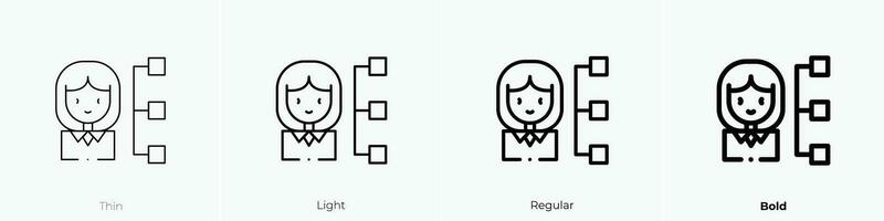 Frau Symbol. dünn, Licht, regulär und Fett gedruckt Stil Design isoliert auf Weiß Hintergrund vektor