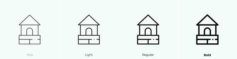 Holz Haus Symbol. dünn, Licht, regulär und Fett gedruckt Stil Design isoliert auf Weiß Hintergrund vektor