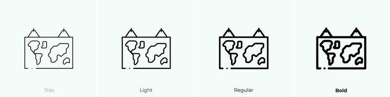 värld Karta ikon. tunn, ljus, regelbunden och djärv stil design isolerat på vit bakgrund vektor