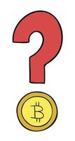Cartoon-Vektor-Illustration von Fragezeichen mit Bitcoin-Münze vektor