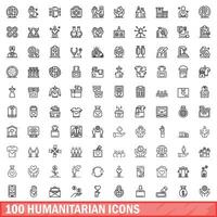 100 humanitär Symbole Satz, Gliederung Stil vektor