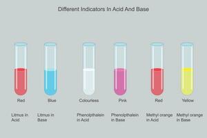 anders Indikatoren Lackmus, Phenolphthalein, Methyl Orange im Acid und Base Lösungen. chemisch Illustration. vektor