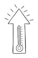 Karikaturvektorillustration der hohen Lufttemperatur des Thermometers und des Aufwärtspfeils vektor