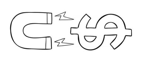 tecknad vektorillustration av magneten som lockar dollarpengar vektor