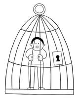 Cartoon-Mann gefangen in einem Käfig-Vektor-Illustration