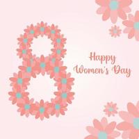 Happy Womens Day Schriftzug und rosa Nummer acht aus Rosen vektor