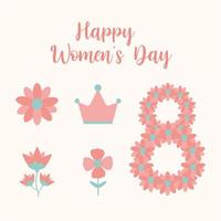 Happy Womens Day Schriftzug und ein Bündel von Womens Day Icons vektor