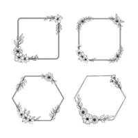 minimalistisch Blumen- Rahmen mit Hand gezeichnet Blatt und gestalten einfach Blumen- Rand vektor