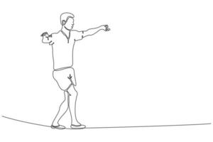 kontinuerlig linjeteckning av en ung man som går på en repvektorillustration vektor