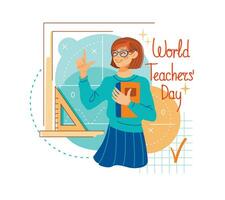 Welt Lehrer Tag. Lehrer gibt Wissen zu Studenten. Vektor. vektor