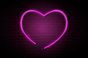 Herz leuchtende neonrosa Röhren auf dunklem Backsteinmauerhintergrund. Vektor-Illustration vektor