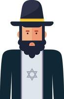 Jude männlich eben Stil Vektor Illustration, jüdisch Person mit Bart tragen ein Hut und Star auf das Brust, hebräisch, Israelit, Semit, judaistisch Lager Vektor Bild