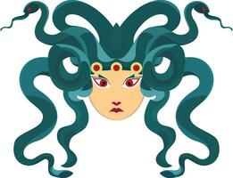 medusa i platt stil vektor illustration, grekisk mytologi gorgon enkel stil vektor, mänsklig kvinna med levande giftig ormar stock vektor bild