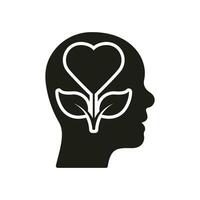 Wellness, mental Gesundheit Silhouette Symbol. psychologisch Therapie, gesund Verstand Glyphe Piktogramm. Mensch Gehirn mit Blume solide unterzeichnen. intellektuell Prozess Symbol. isoliert Vektor Illustration.