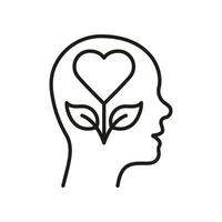 mental Gesundheit, Wellness Linie Symbol. Mensch Gehirn mit Blume, Psychologie Therapie Konzept linear Piktogramm. gesund Verstand Gliederung unterzeichnen. intellektuell Verfahren. editierbar Schlaganfall. isoliert Vektor Illustration.