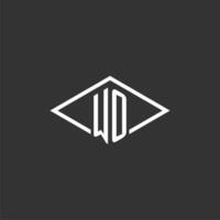 initialer wo logotyp monogram med enkel diamant linje stil design vektor