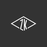 initialer zk logotyp monogram med enkel diamant linje stil design vektor