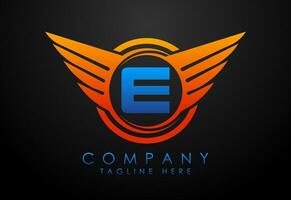 Englisch Alphabet e mit Flügel Logo Design. Auto und Automobil Vektor Logo Konzept