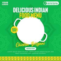 utsökt indisk mat meny för social media posta och webb baner mall vektor