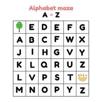 Vektor-Illustration. Spiel für Vorschul- und Schulkinder. Alphabet Labyrinth. Buchstaben von a bis z finden vektor