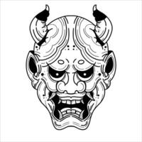japanisch Linie Maske schwarz auf Weiss, Hand gezeichnet Illustration. vektor