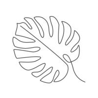 kontinuerlig linje teckning monstera blad isolerat på vit. hand dragen vektor botanik illustration. elegant och minimalism oregelbunden linje, tropisk konst för skriva ut, trasa, affisch, dekoration, logotyp design.