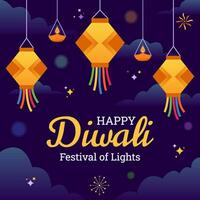 hängande lykta på diwali festival dag vektor