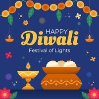 Öl Lampe und Süßigkeiten auf Diwali Festival Tag vektor