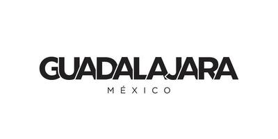 Guadalajara im das Mexiko Emblem. das Design Eigenschaften ein geometrisch Stil, Vektor Illustration mit Fett gedruckt Typografie im ein modern Schriftart. das Grafik Slogan Beschriftung.