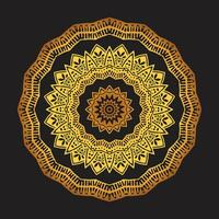 Luxus Zier Mandala Design Hintergrund im Gold, Luxus Hochzeit Einladung, Zier Blumen- Ecke rahmen, schwarz Hintergrund mit Gold Mandala Dekoration vektor