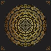 Luxus Zier Mandala Design Hintergrund im Gold, Luxus Hochzeit Einladung, Zier Blumen- Ecke rahmen, schwarz Hintergrund mit Gold Mandala Dekoration vektor