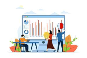 statistik och data analys begrepp, företag analys, företag finansiell investering med företag team arbetssätt på övervaka Diagram instrumentbräda, planera, webb Rapportera instrumentbräda, finansiera investering. vektor