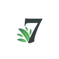 Nummer sieben Logo mit grünen Blättern. natürliche Nummer 7-Logo.