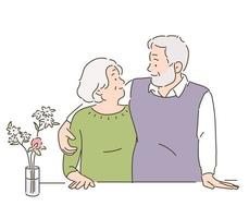 ein älteres paar sieht sich an und lächelt. handgezeichnete Stilvektordesignillustrationen. vektor