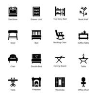 möbel och interiör dekoration ikoner uppsättning vektor