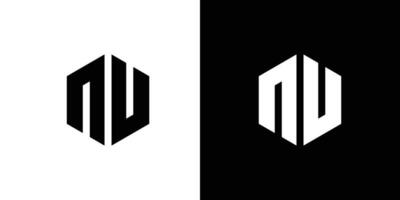 brev n u polygon, hexagonal minimal och professionell logotyp design på svart och vit bakgrund 1 vektor