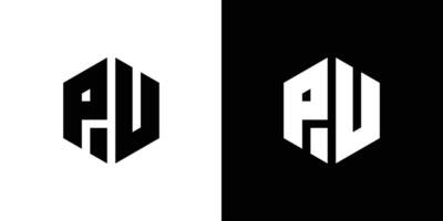 brev p v polygon, hexagonal minimal och professionell logotyp design på svart och vit bakgrund vektor