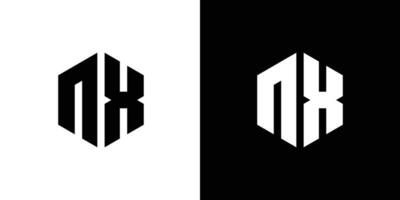 brev n x polygon, hexagonal minimal och professionell logotyp design på svart och vit bakgrund vektor