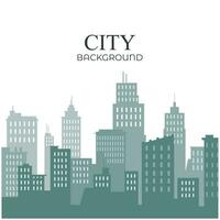 stadsbild med lång skyskrapor, kontor byggnader och träd. företag distrikt av de stad. vektor illustration.