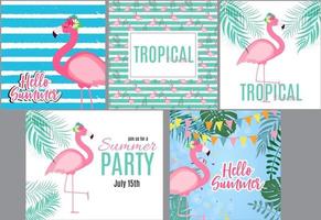 süße rosa flamingo sommerkollektion set hintergrundvektorillustration vektor