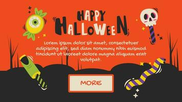 Lycklig halloween affisch. hemsida läskigt eller baner mall, landning sida. vektor