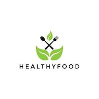 Blatt mit Löffel und Gabel gesund Essen Logo Design Vorlage zum Restaurant vektor